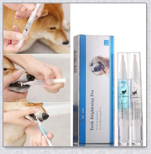 A pet dental care product designed to repair and prevent dental disease in pets, featuring a plant-based formula and a soft-bristle brush.