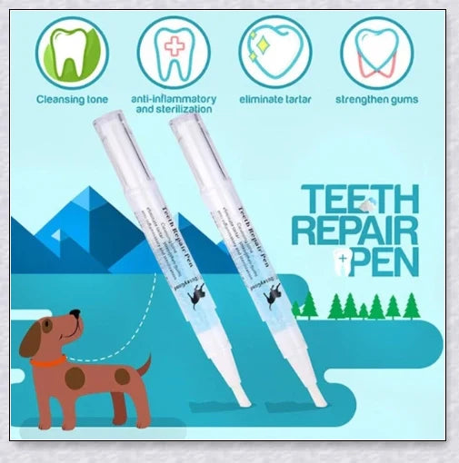 A pet dental care product designed to repair and prevent dental disease in pets, featuring a plant-based formula and a soft-bristle brush.