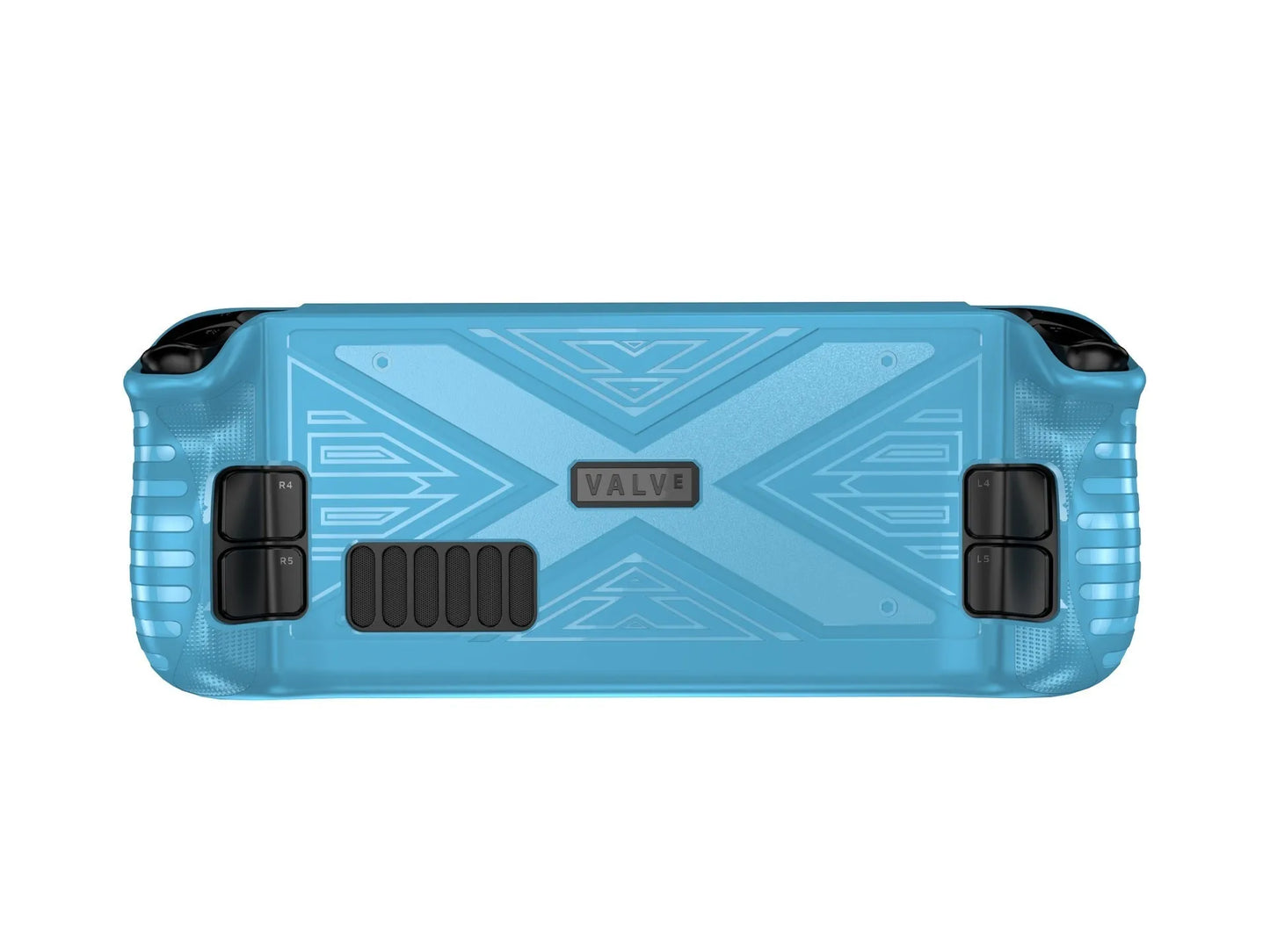 Red silicone soft shell protective case for a Steam Deck game console.