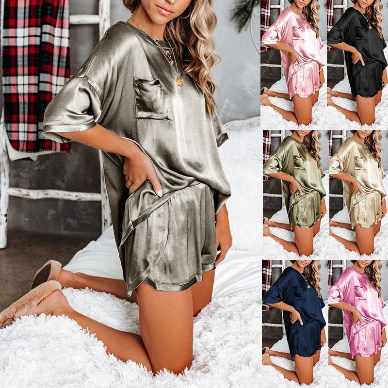 Cozy short-sleeved polyester pajamas in a variety of colors and sizes