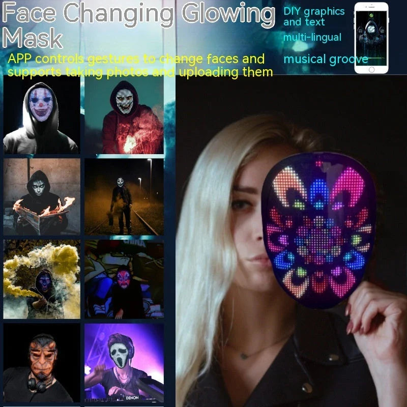 LED-powered face masks with gesture-controlled lighting effects for Halloween, parties, and other celebrations