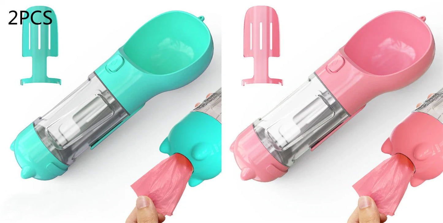 Multipurpose Pet Water Bottle with Feeding Bowl and Waste Bag Storage - Durable, Portable, and Convenient