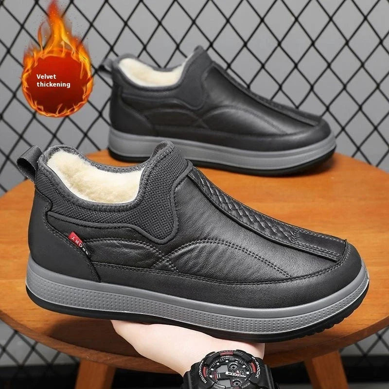 Cozy winter snow boots with fleece lining, round toe, and non-slip rubber sole for warmth and traction in cold weather