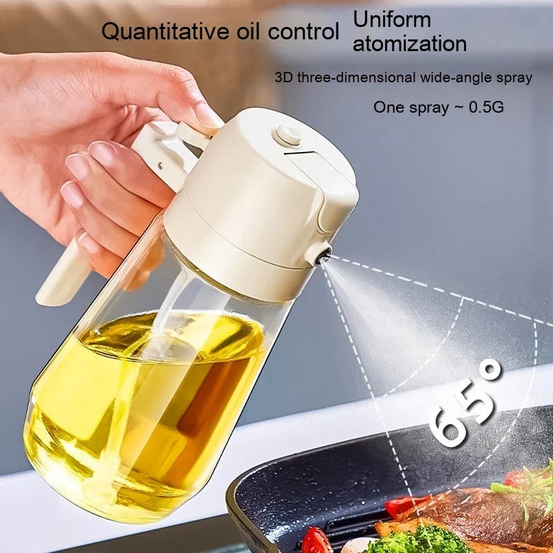 Premium 470mL glass oil sprayer with dual mist and pour functionality, ideal for cooking, baking, and grilling