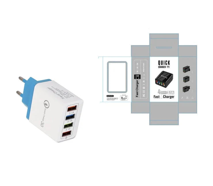 Powerful 4-Port USB Wall Charger with Quick Charge 3.0 for Phones and Tablets