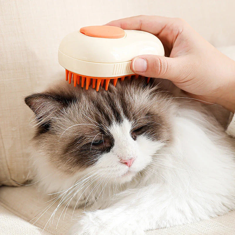 Soothing Pet Grooming Brush with steam function and avocado-shaped design for gentle, effective pet grooming and massage