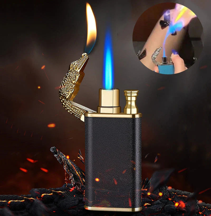 Sleek flame lighter with captivating marine-inspired designs, featuring a powerful dual-flame system for versatile outdoor use