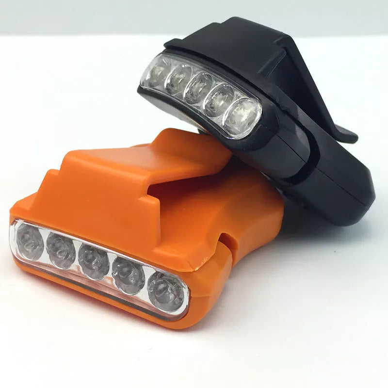 Compact 5LED cap lamp for outdoor activities in black and orange