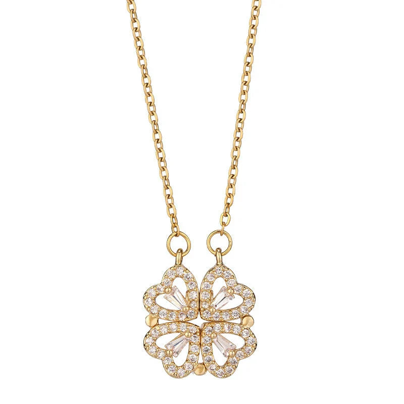 Elegant four-leaf clover pendant necklace made of premium titanium steel with a captivating diamond inlay design