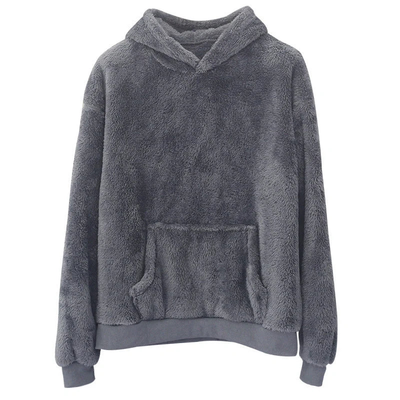 Double-sided velvet hooded sweater for men in navy blue with pockets
