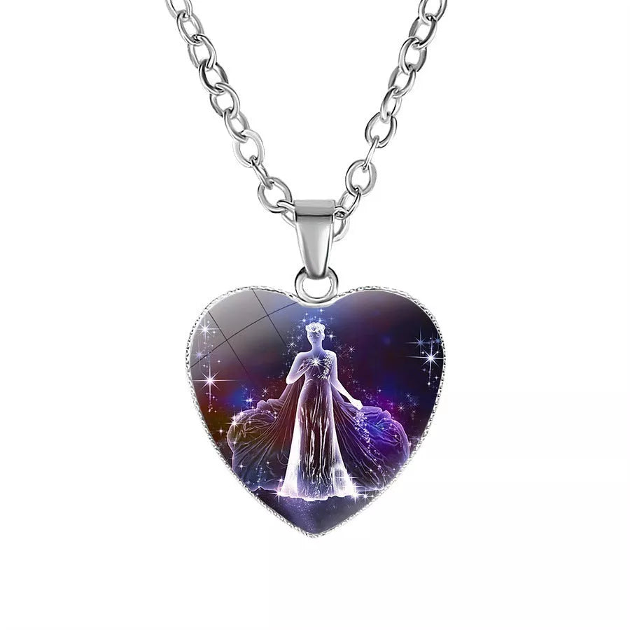Women's Zodiac Heart Pendant Necklace with constellation design
