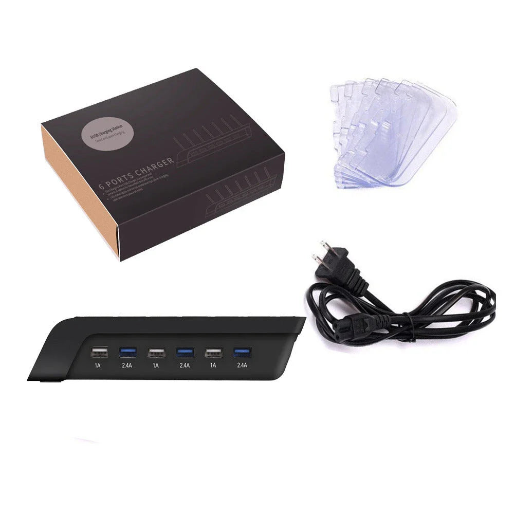 Premium 6-Port USB Charging Station for Mobile Devices - Sleek and Compact Charging Hub with Smart Charging Reminders