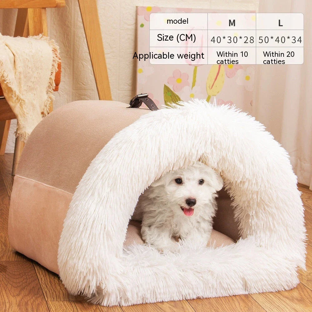 Cozy Portable Pet Nest for Dogs and Cats - Plush Autumn & Winter Retreat with Semi-Enclosed Design and Easy-Clean Plush Fabric