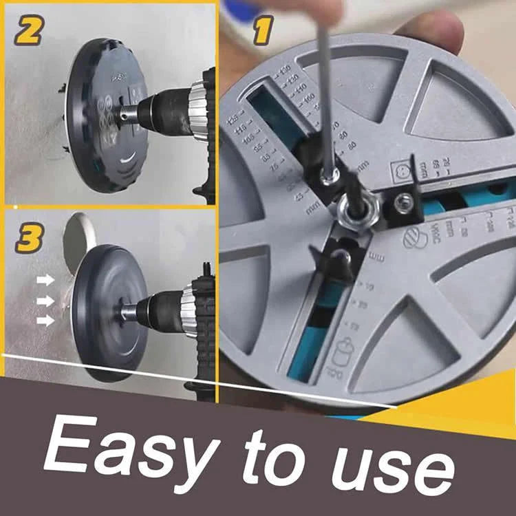 Adjustable hole cutter with infinitely adjustable diameter range and triple-blade design for precise, burr-free cuts on various materials
