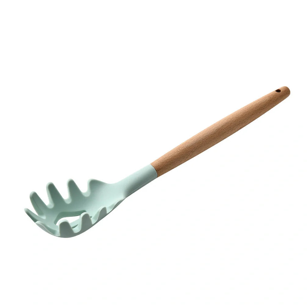 Premium silicone kitchenware set with wooden handle, ideal for cooking and baking