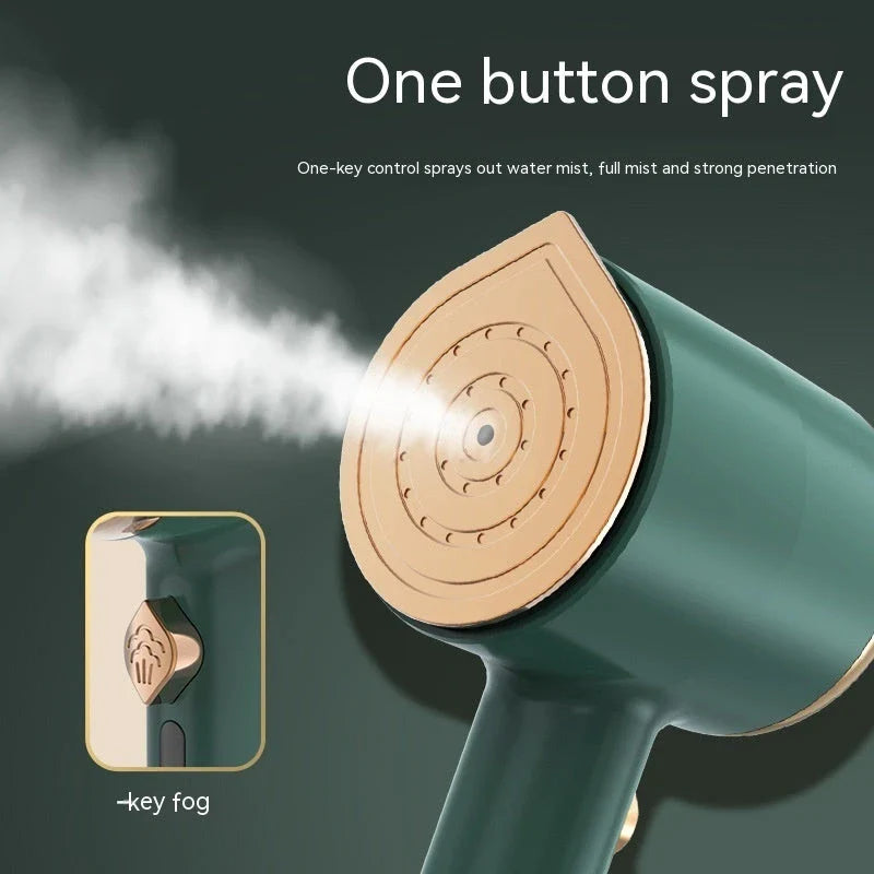 Compact, portable garment steamer with titanium-coated soleplate for wrinkle-free clothes at home or on the go