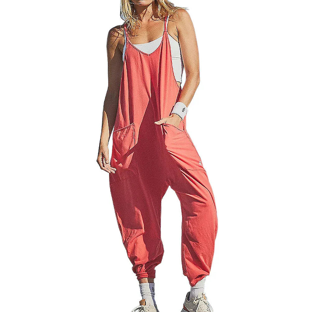 A stylish sleeveless jumpsuit with pockets and zipper closure, available in a variety of colors