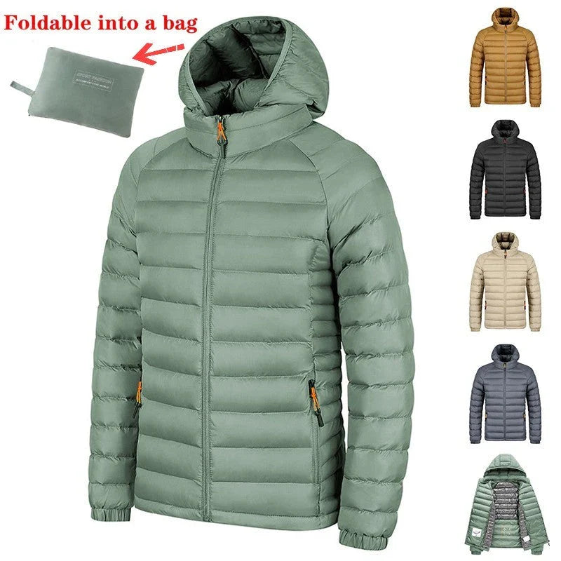 Cozy lightweight hooded jacket with pockets in various colors, perfect for men's winter fashion and outdoor activities