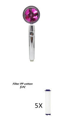 A high-pressure handheld shower head with a turbo-charged water flow and a cotton filter for a luxurious, spa-like bathing experience.