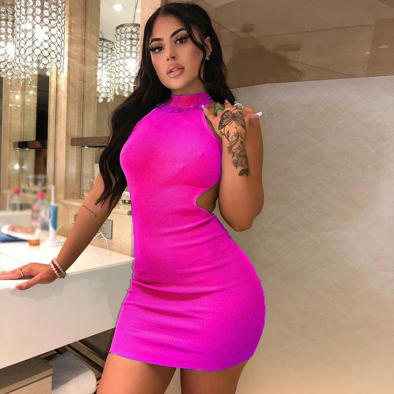 Homeenjoy Elegant High Neck Cocktail Dress with Unique Cutout Detail