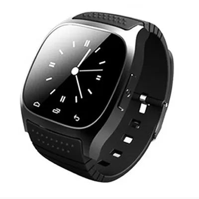 Bluetooth sports watch in white, blue, or black compatible with Apple iPhone and Android smartphones