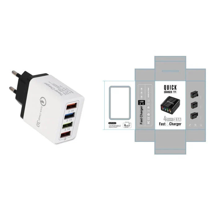 Powerful 4-Port USB Wall Charger with Quick Charge 3.0 for Phones and Tablets
