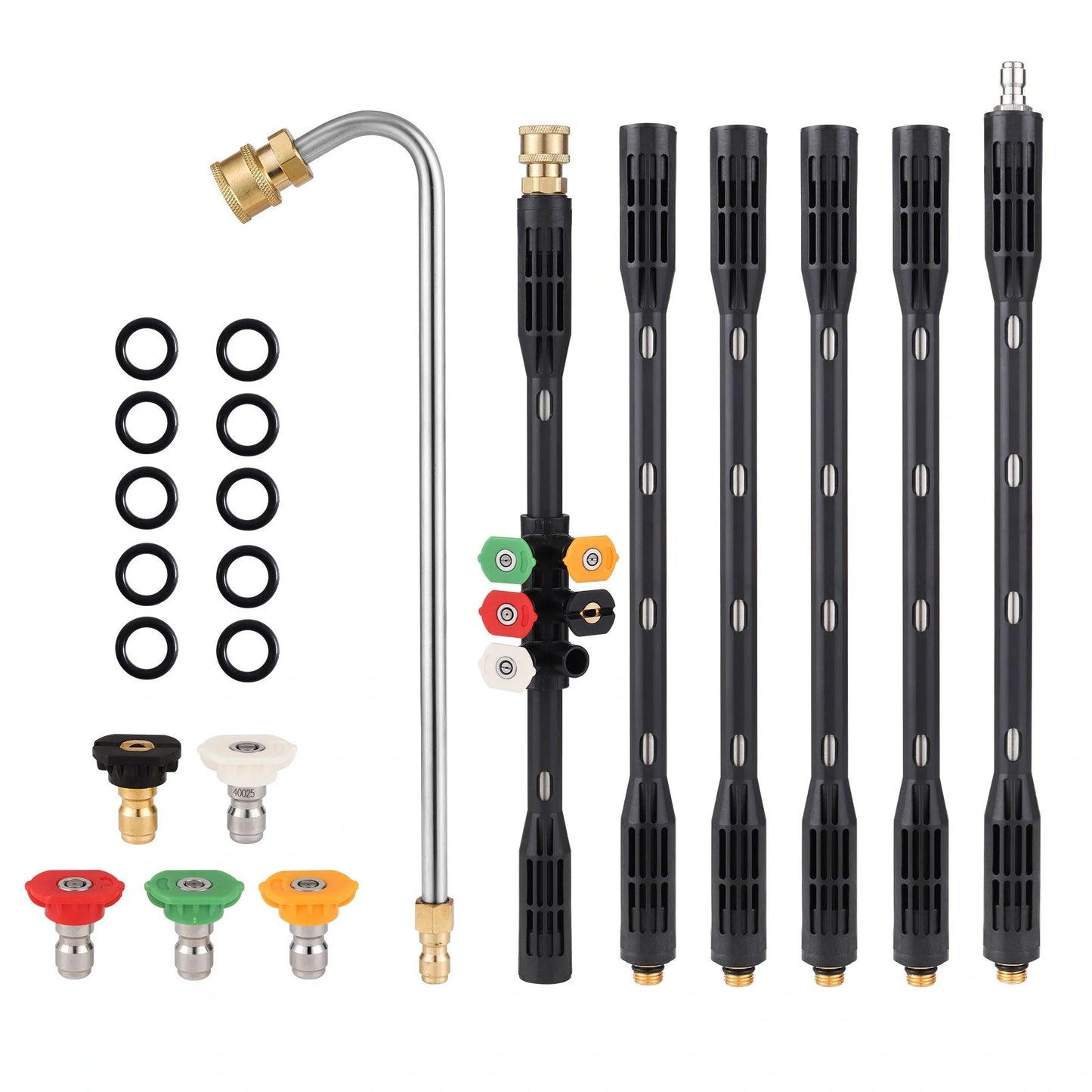 Stainless steel high-pressure washer gutter cleaning rod extending to 110 inches.