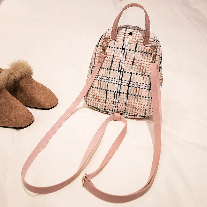 Stylish ladies check lock small backpack with coin purse in various colors