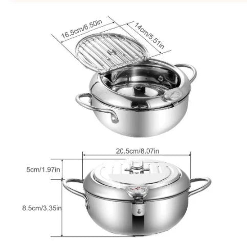 Stainless Steel Telescopic Frying Basket with Removable Thermometer for Precise Temperature Control and Easy Frying