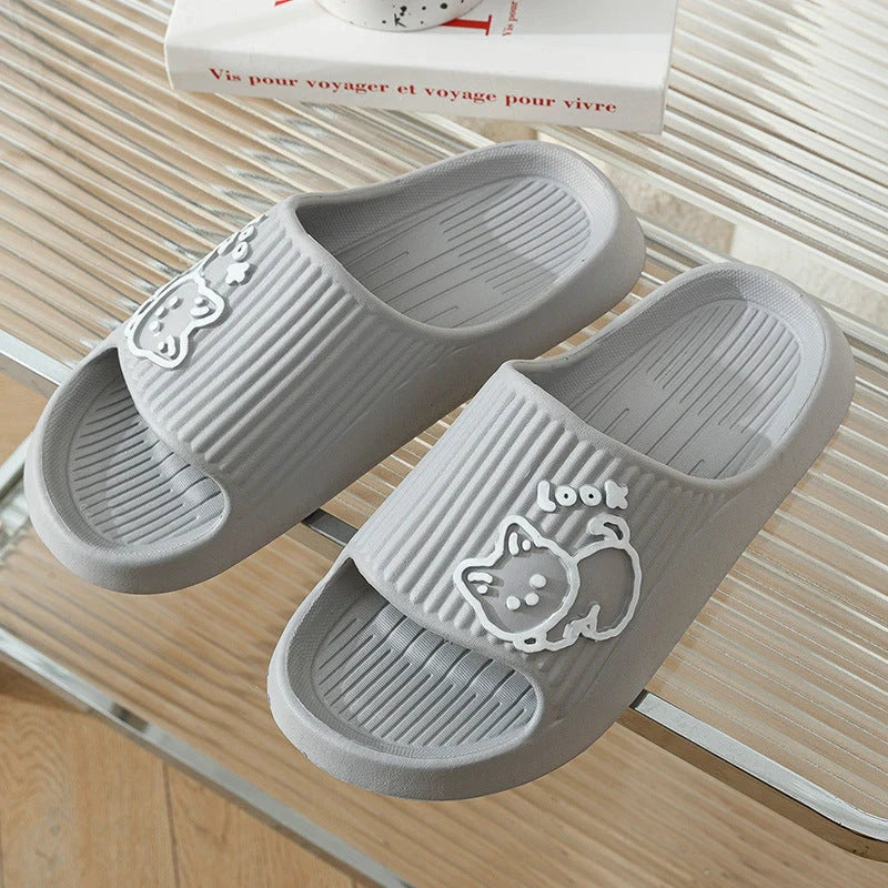 Women's cat design slippers with non-slip EVA sole in various colours