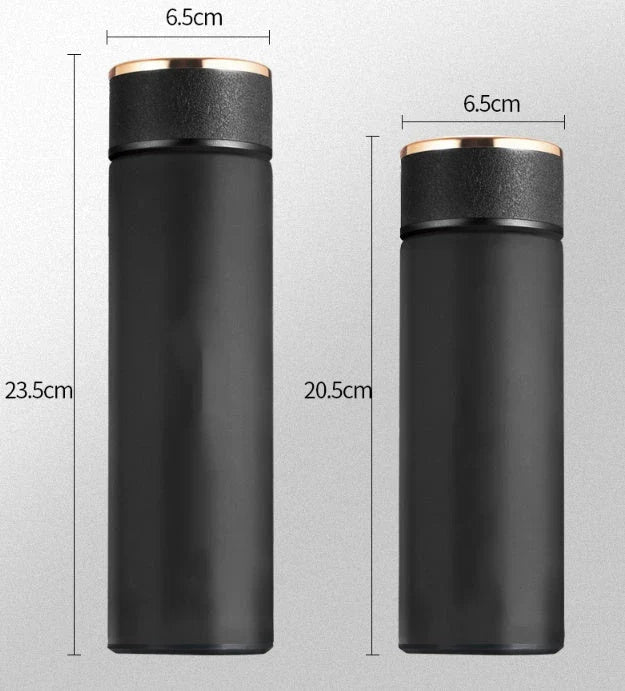 Premium business mug with touch-sensitive temperature display, made of durable stainless steel in sleek black, red, and blue colors
