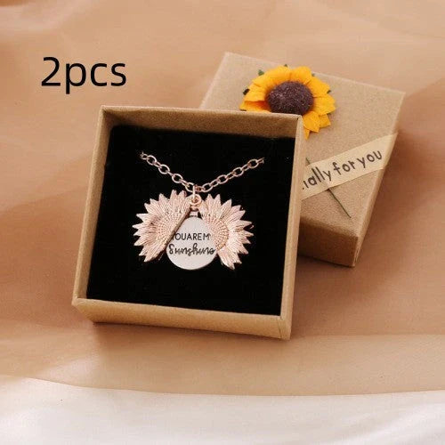 A stunning sunflower pendant necklace with an adjustable chain, crafted from high-quality materials for a radiant and versatile accessory.