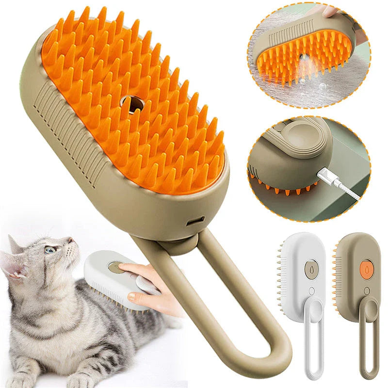 Premium 3-in-1 Pet Grooming Brush with Gentle Steam Spray, Massaging Comb, and Hair Removal Function for Cats and Dogs