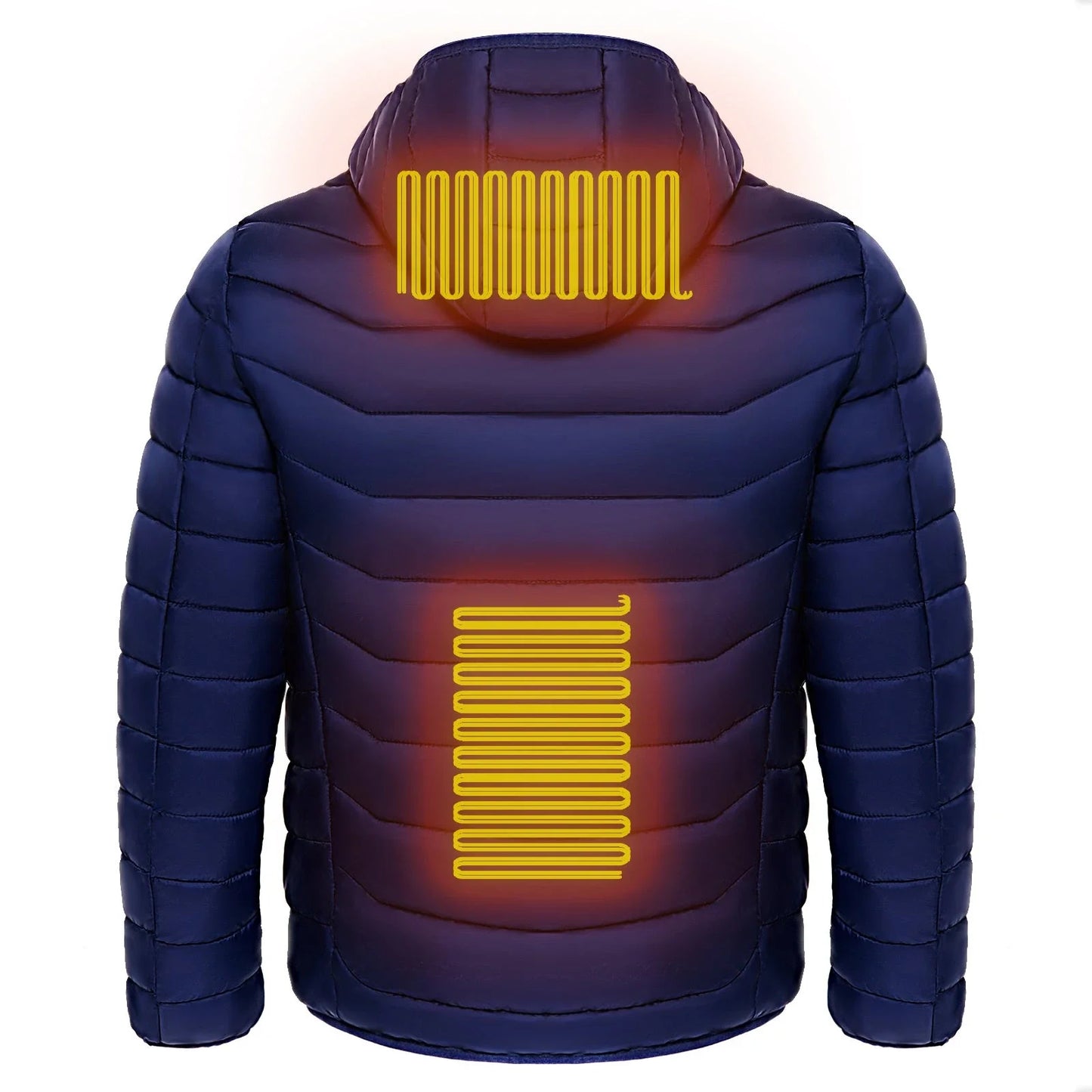 Men's heated puffer jacket with electric heating technology for skiing and outdoor activities