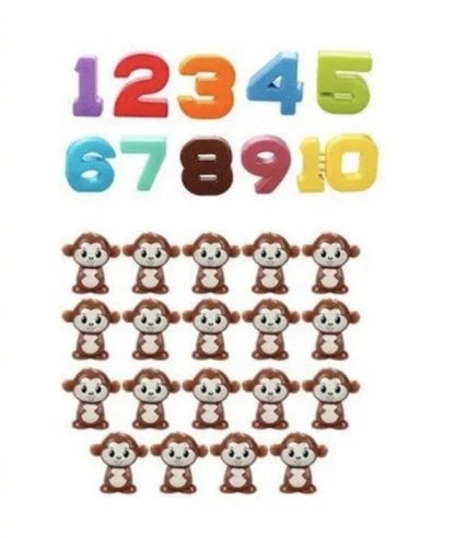 Engaging early math learning toys with colorful digital characters, including monkeys, penguins, and other animals, designed to teach preschoolers essential numeracy skills through interactive play.