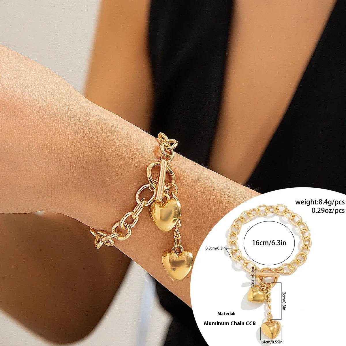Elegant chain necklace and bracelet set with shiny lock and key pendant, fashionable ladies accessories