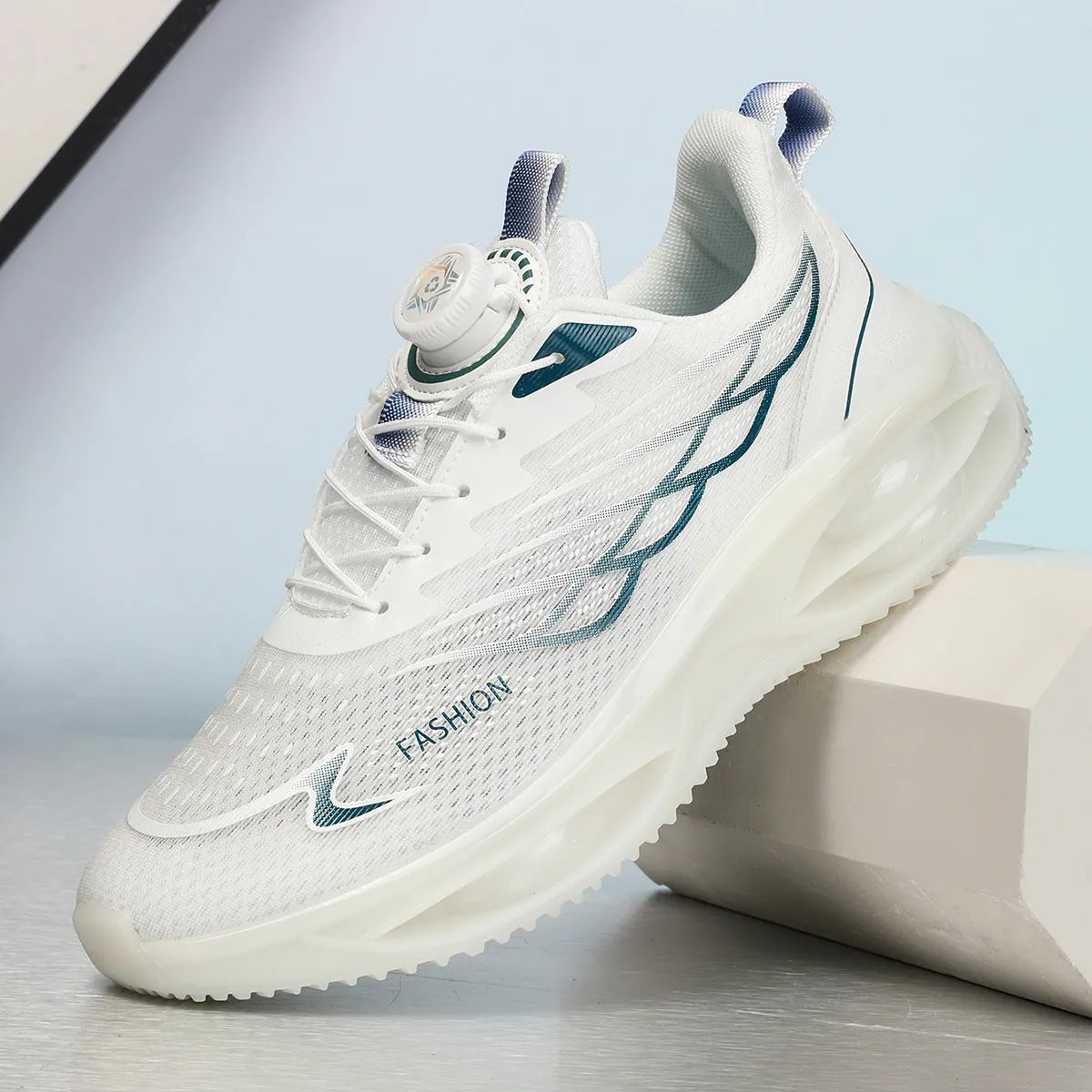 Casual breathable shoes in sky blue colour with low top design and rubber sole.