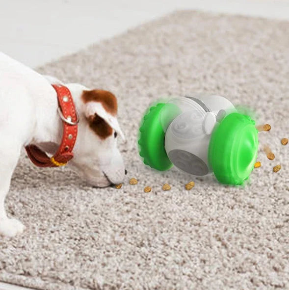 Interactive puzzle slow feeder toy for dogs and cats, with a rolling tumbler design that encourages active and entertaining feeding