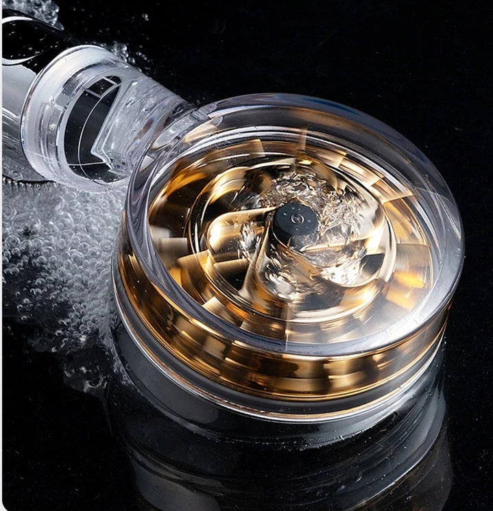 High-pressure turbo shower head with powerful water flow, made of durable ABS and stainless steel materials