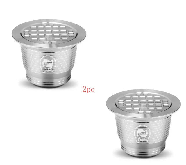 Premium stainless steel coffee capsule shells with a sleek square design, perfect for home, office, and cafe use.