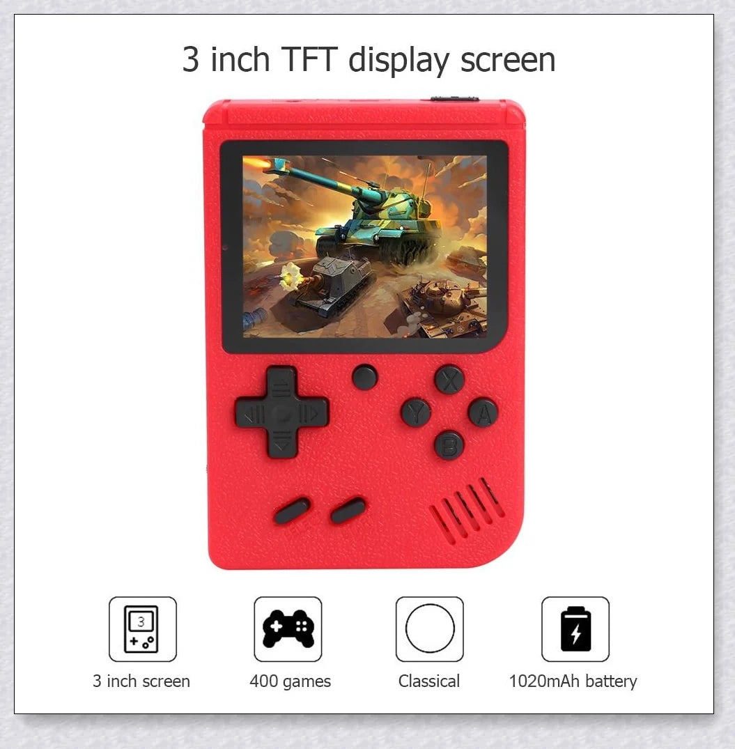 Tinytendo (400 Games Built In) - A compact handheld console with a vibrant 3-inch screen and 500 classic retro games built-in