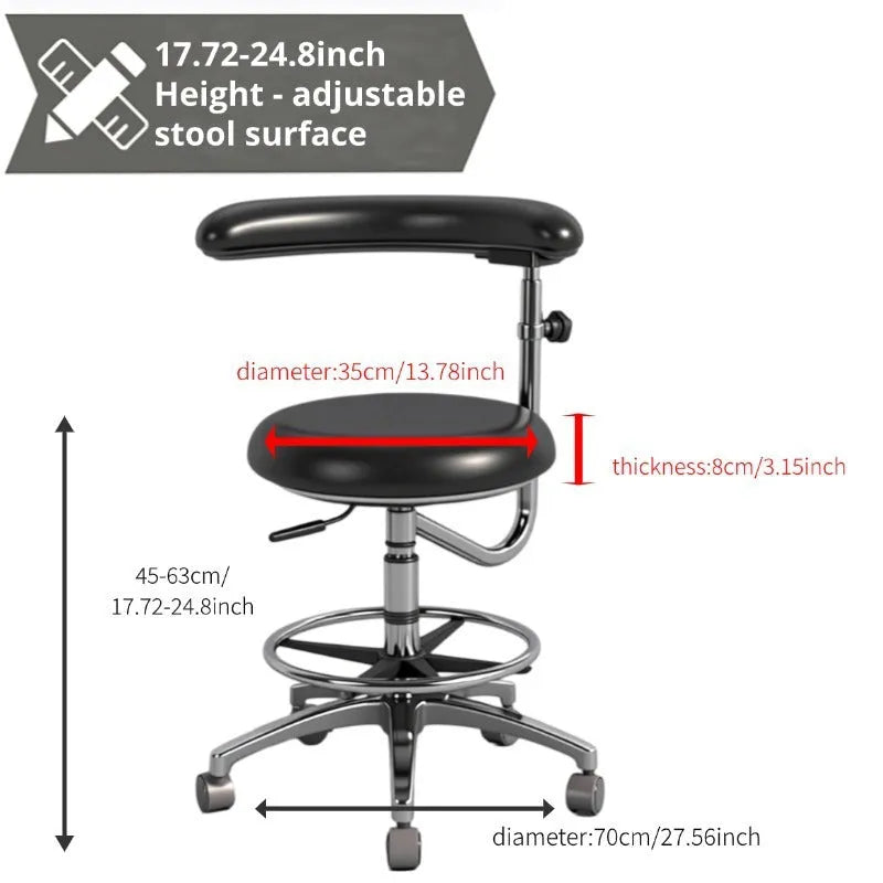 Black leather dental surgery chair with electric height adjustment mechanism for clinical use.