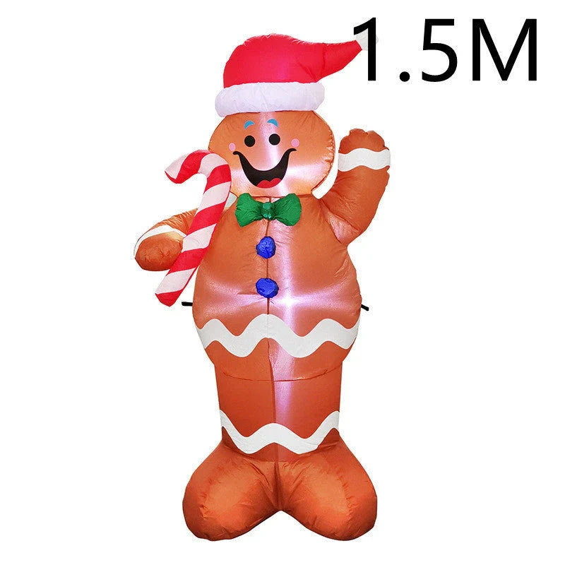 Glowing Christmas inflatables with Santa, snowman, Christmas tree, and gingerbread man designs