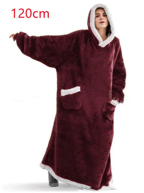 Cozy TV Hoodie Blanket in various colors, including pink, black, navy blue, wine red, and grey, with convenient pockets for relaxing at home