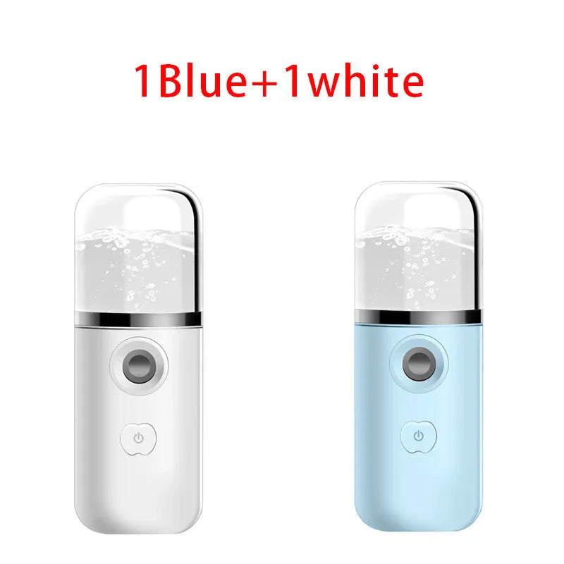 Handheld nano face spray device JSQ-3 in blue, white, pink, or green with USB charging and cold mist
