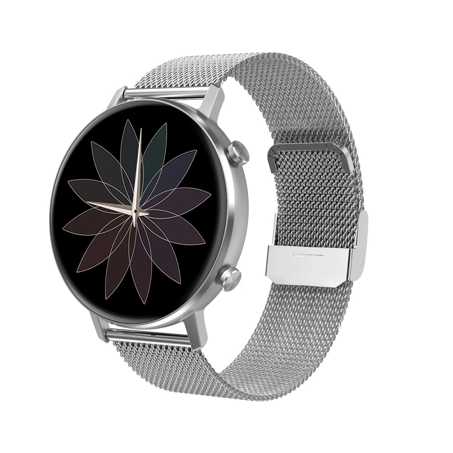 DT96 smart fitness bracelet with steel strap on a wrist, showing the 1.3-inch screen.
