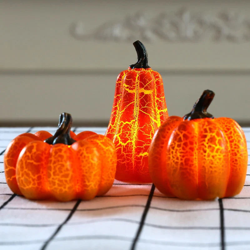 A realistic-looking LED pumpkin lantern with intricate cracks and textures, creating a mesmerizing Halloween decoration.