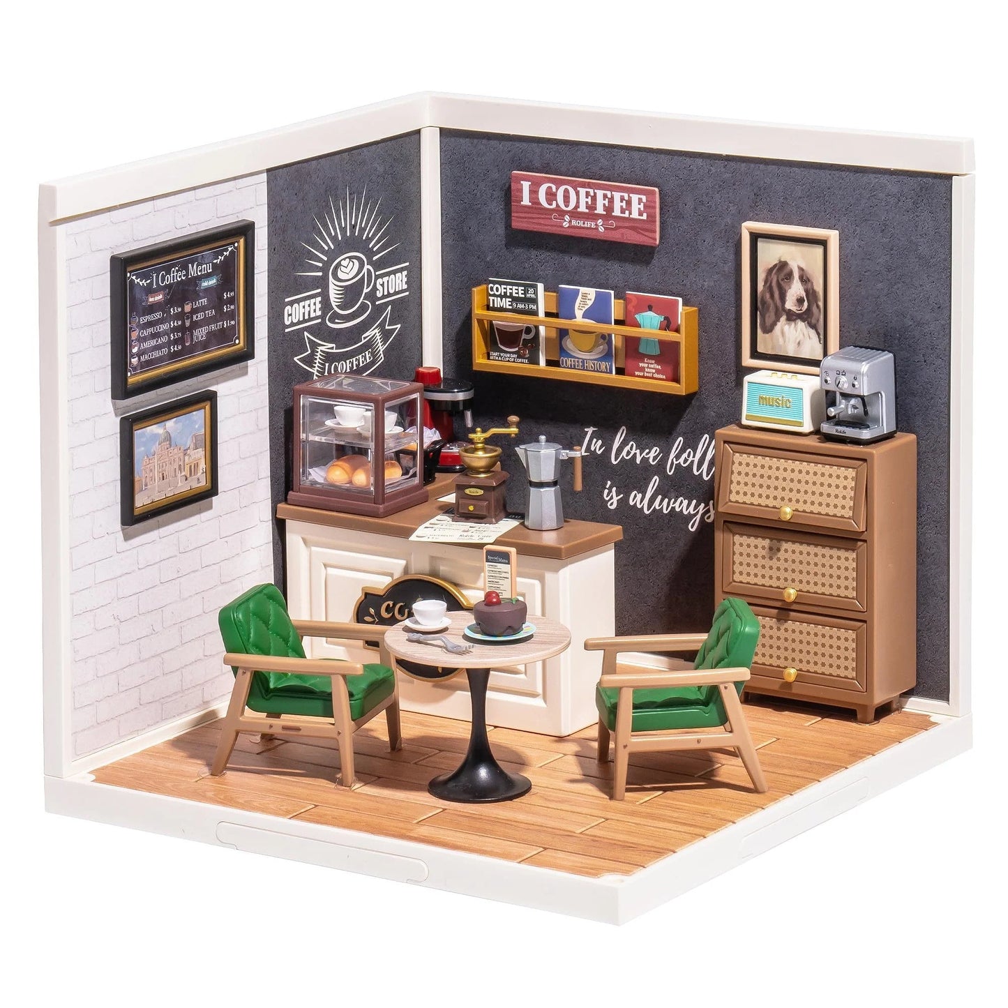Robotime Rolife DIY Miniature Cafe Building Kit with ambient light set