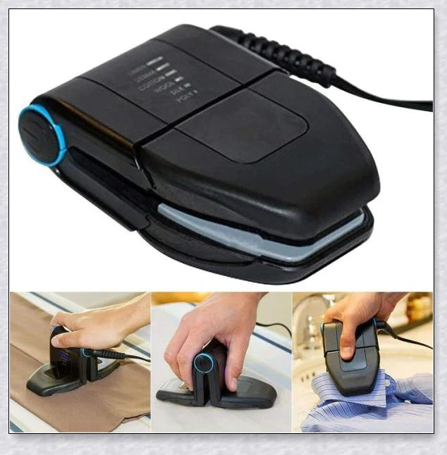 Portable folding steam iron for travel, compact and lightweight design with 6 fabric heat settings