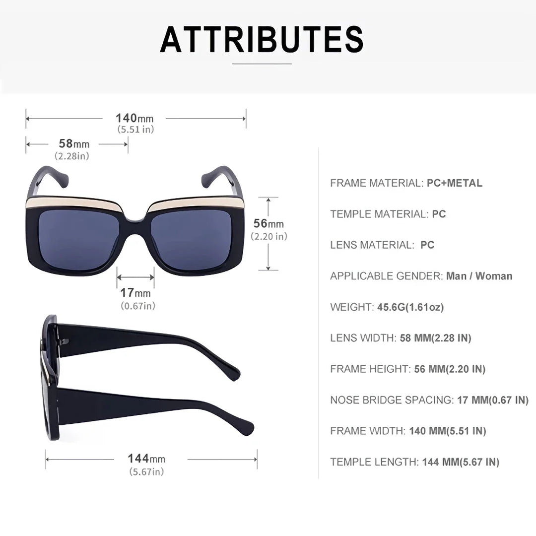 Luxury oversized square sunglasses with UV400 protection, featuring a modern hybrid frame design and gradient lenses